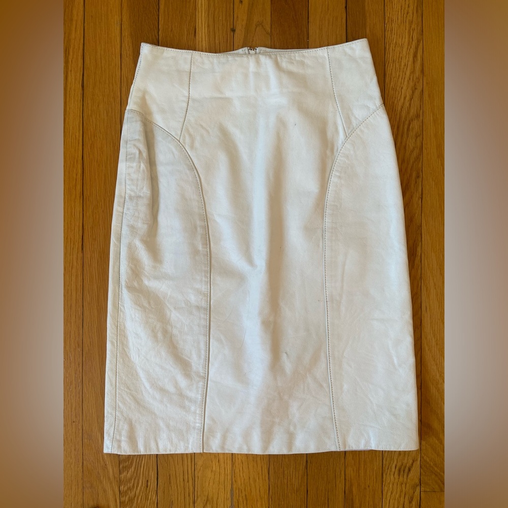 Byrnes & Baker Vintage Leather Pencil Skirt | Size 4 | White Leather